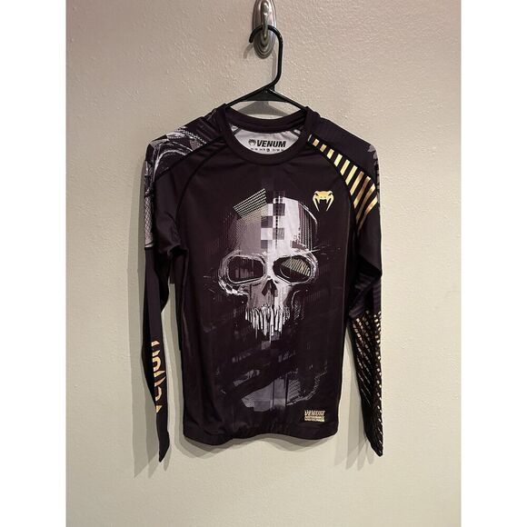 Venum Mens Large Skull Rashguard Long Sleeve Black Jiu Jitsu - Picture 1 of 11